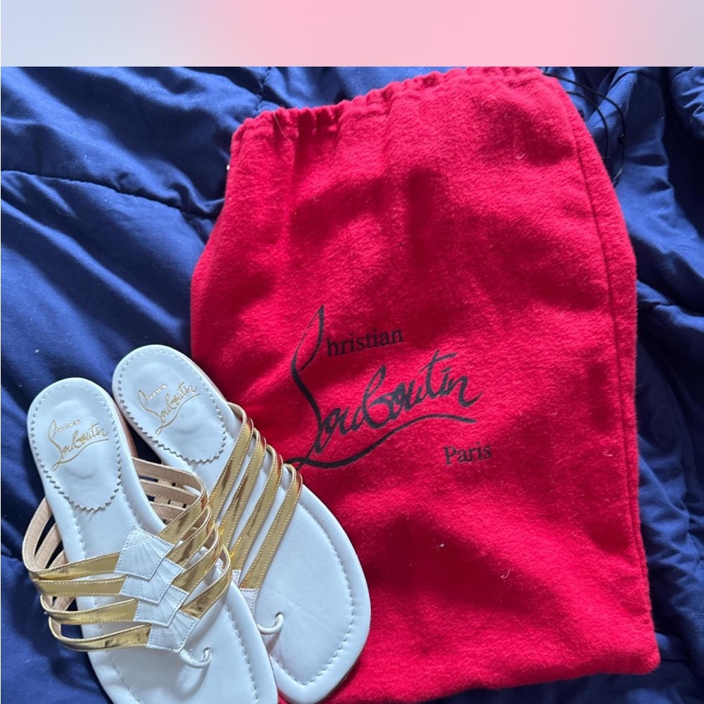 Christian Louboutin Gold and White Sandals with Red Dust Bag